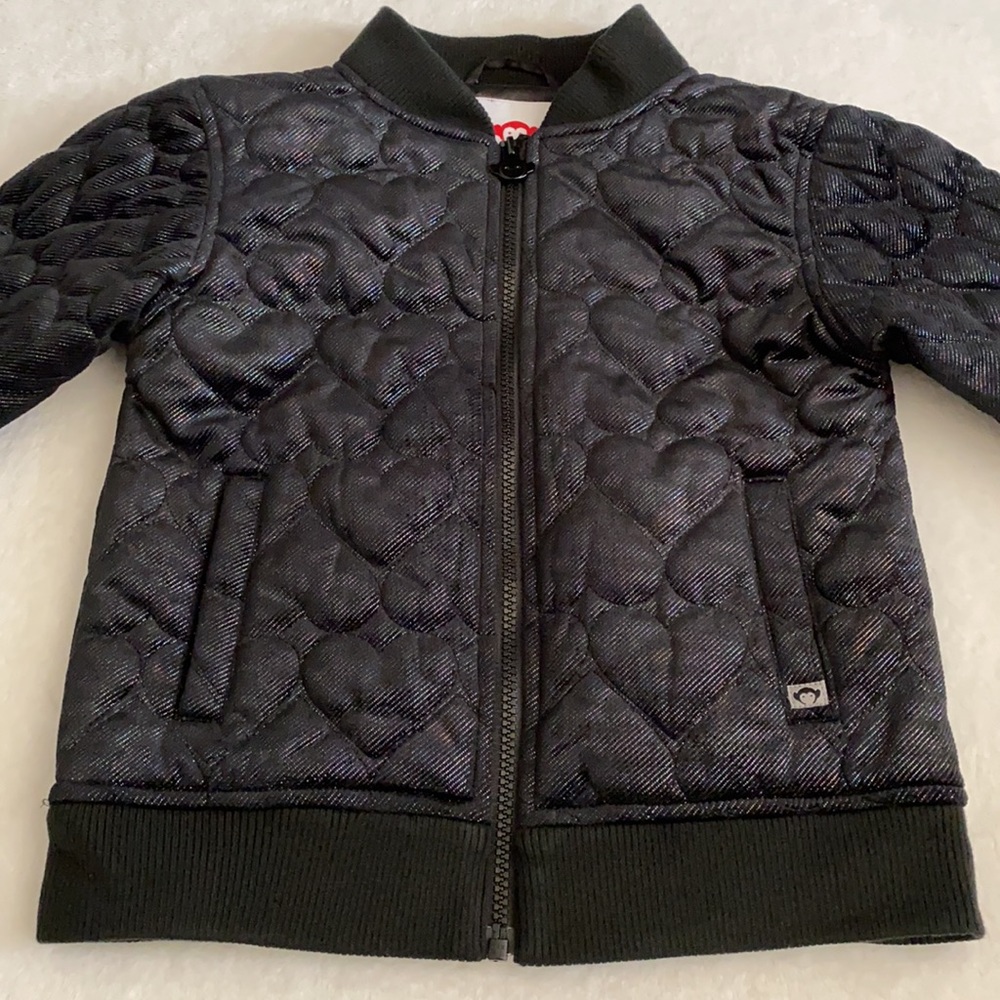 Appaman | Nikki Bomber Jacket Quilted Shiny Metallic Black Hearts A5NSJ-BHT (8) - Picture 9 of 17